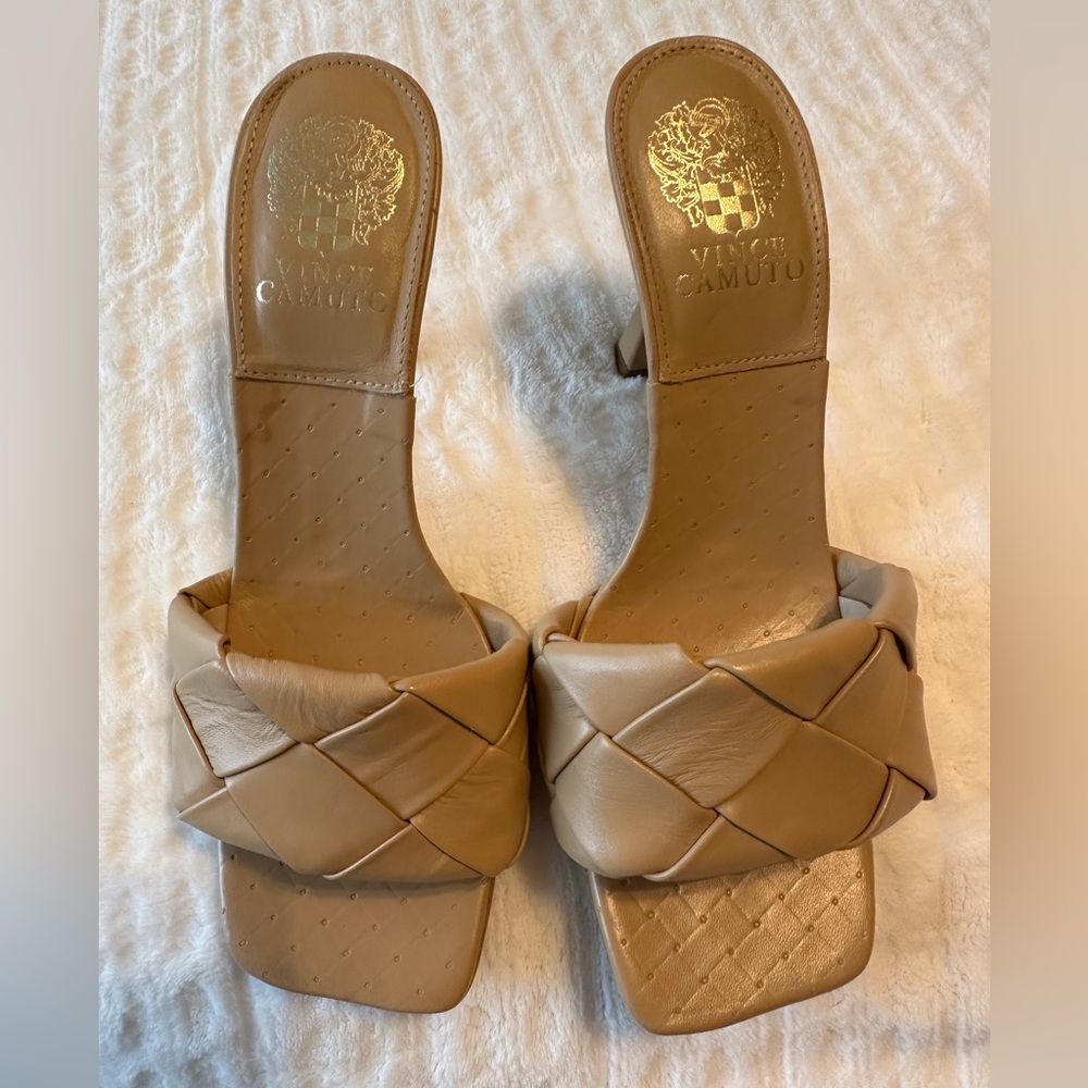 Vince Camuto Tan Braided Leather mule Heels